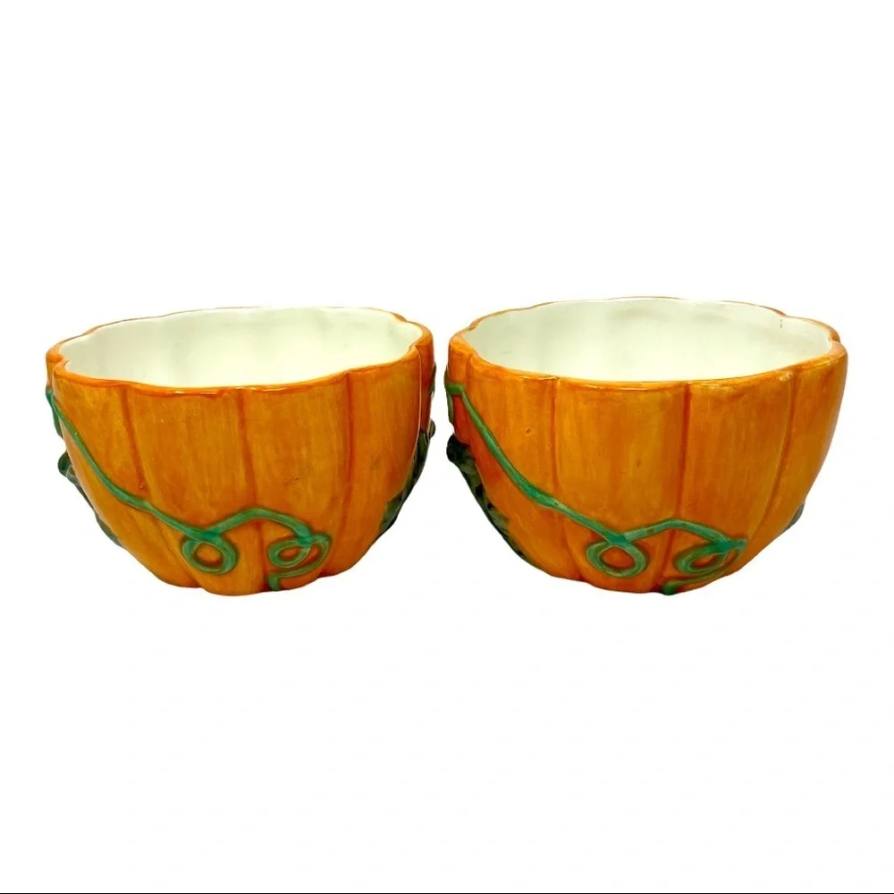 Two Small Ceramic Pumpkin Bowls 5”x3”